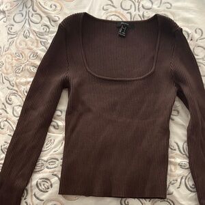 Forever 21 Brown Ribbed Long Sleeve Top
